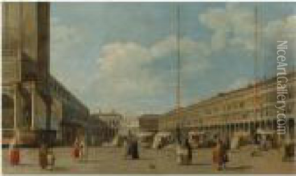 Venice, A View Of Piazza San Marco, Looking West From South Of The Central Line Oil Painting - (Giovanni Antonio Canal) Canaletto