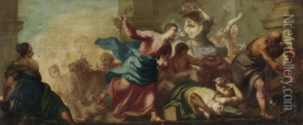 Christus Vertreibt Die Wechsler Aus Dem Tempel Oil Painting - Jacopo Palma il Giovane