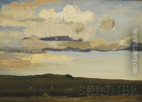Landscape Of A Field With Clouds Oil Painting - Elijah Baxter
