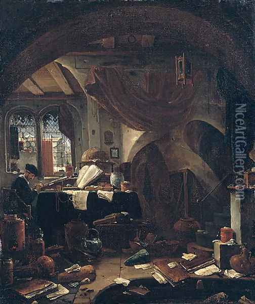 An Alchemists Laboratory Oil Painting - Thomas Wyck