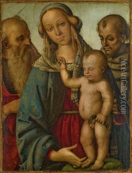 Vierge A L'enfant Avec Saint Jerome Et Saint Francis Oil Painting - Giovan Maria di Bartolomeo Bacci di Belforte