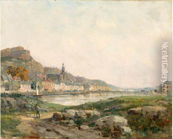 Promenade Sur Les Bords De La Riviere Oil Painting - Gustave Mascart