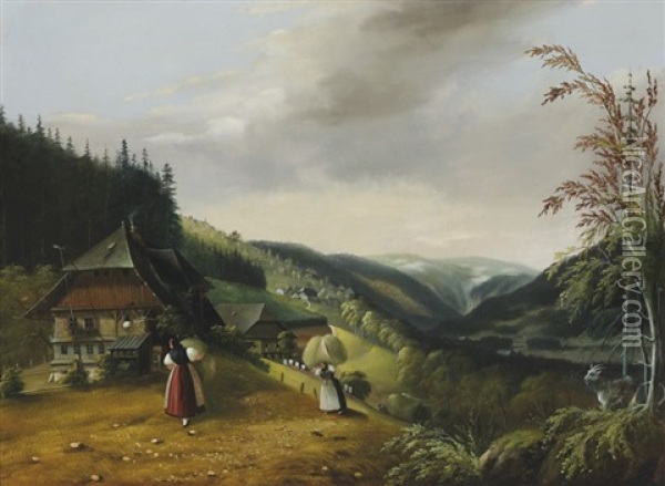 Heuernte Im Schwarzwald Oil Painting - Nikolaus Ganter