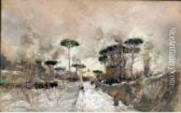 Nevicata Ai Camaldoli Oil Painting - Giuseppe Casciaro