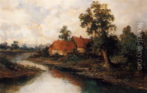 River Landscape Oil Painting - Henry H. Parker