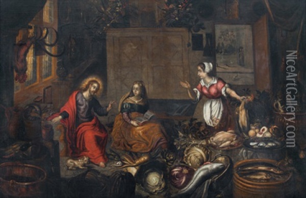 Christus Bei Maria Und Martha Oil Painting - Joost Goemare