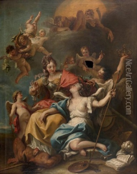 Le Triomphe De La Sagesse Sur L'ignorance Ou Allegorie De La France Oil Painting - Sebastiano Ricci