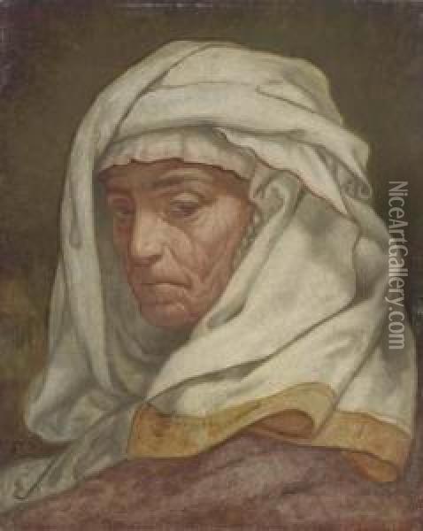 Study Of Jane Jackson: A Cumaean Sibyl Oil Painting - Elihu Vedder