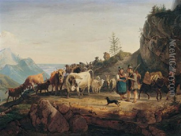 Almabtrieb Oil Painting - Friedrich Gauermann