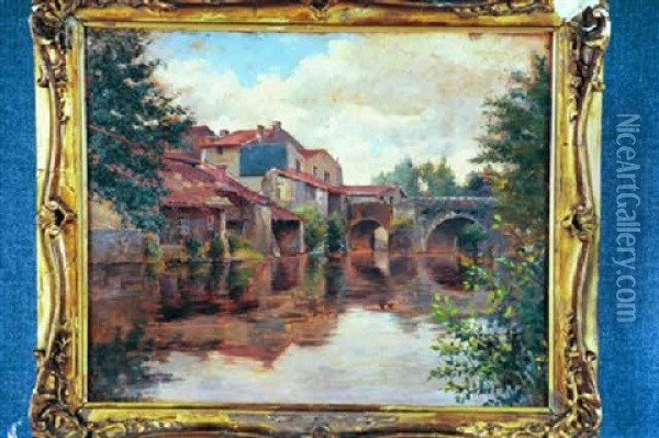 European River Town Oil Painting - Gustave Bourgain