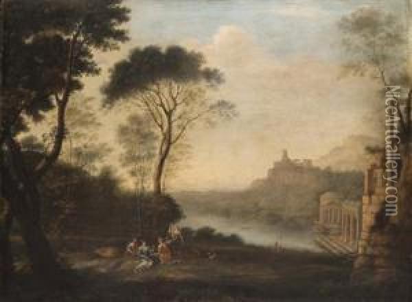 A Landscape With Ruins And Figures Oil Painting - Hendrik Frans Van Lint