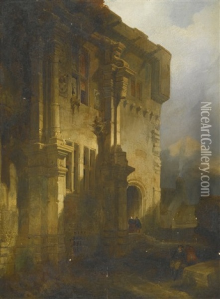 Part Of The South Front Of The Courtyard Of Falkland Palace Oil Painting - David Roberts