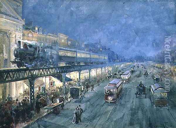 The Bowery at Night, 1895 Oil Painting - William Louis Jnr. Sonntag