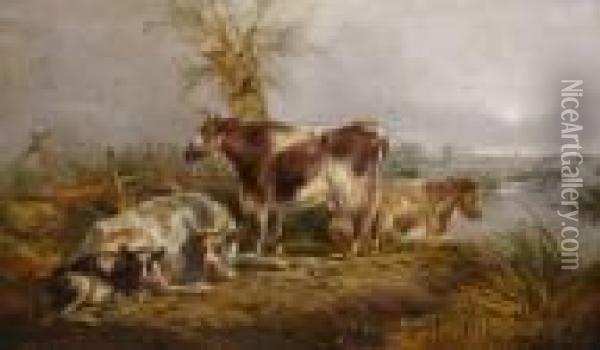 Cows Oil Painting - Robert Cleminson