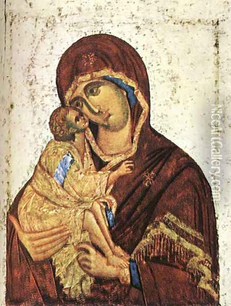 Madonna of Don Icon c. 1380 Oil Painting - Theophanes The Greek