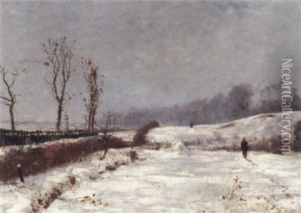 Jager Auf Verschneiten Feldern Oil Painting - Georg Oeder