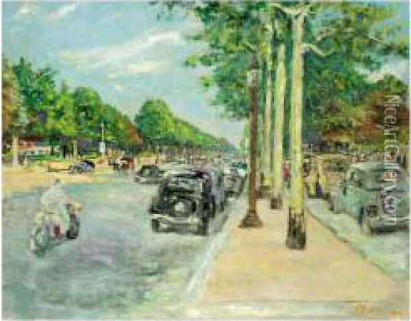 Les Champs Elysees Oil Painting - Lucien Adrion
