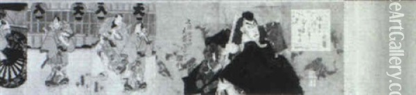Kabuki Scroll Oil Painting - Utagawa Toyokuni (Toyokuni I)