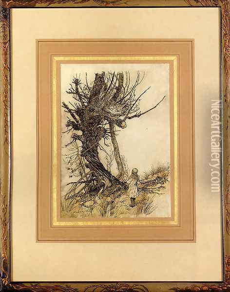 Alice In Wonderland: Alice And the Cheshire Cat Oil Painting - Arthur Rackham