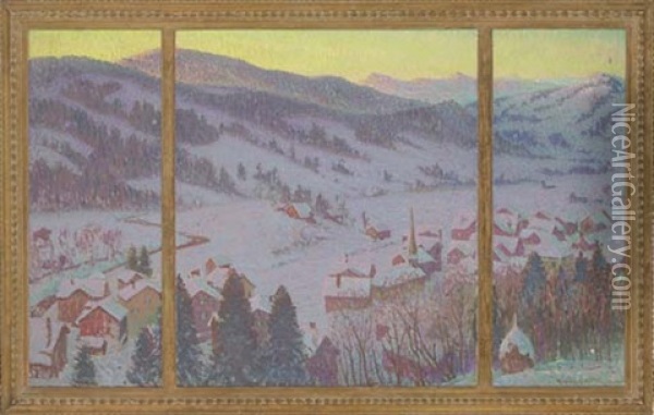 The Village In The Valley (triptych) Oil Painting - William Samuel Horton