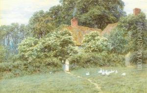 A Cottage At Farringford, Isle Of Wight Oil Painting - Helen Mary Elizabeth Allingham