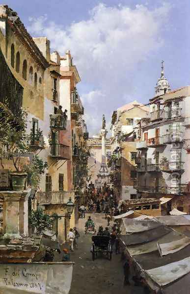 A Busy Thoroughfare, Palermo, Sicily Oil Painting - Federico del Campo