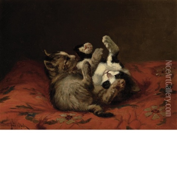 Two Kittens Playing Oil Painting - John Henry Dolph