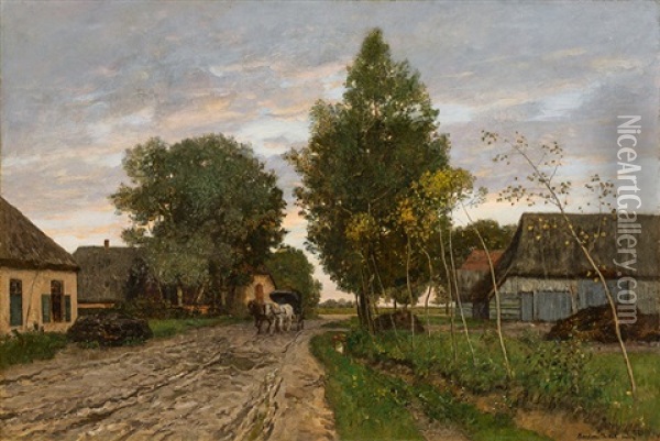 Village Road With Horse And Cart Oil Painting - Eugen Jettel