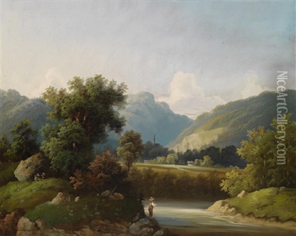Angler Am Bach Oil Painting - Theodore von Ehrmanns