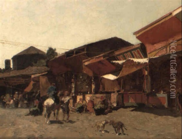 Market In Brussa Oil Painting - Alberto Pasini