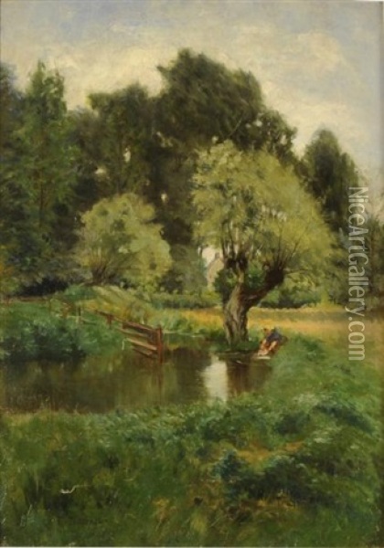 Lavandieres Au Bord De L'eau Oil Painting - Emile Charles Dameron