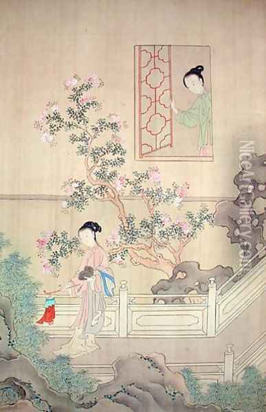 Woman in Garden Oil Painting - Fu Chuiu Ying Shih