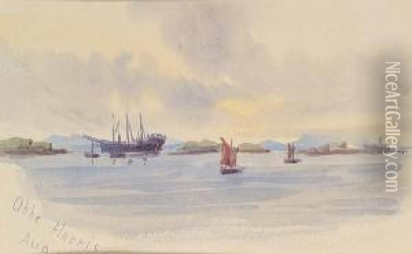 View Of Boats In A Loch, With 15 Other Similar Views, By The Same Hand Oil Painting - J. Harris