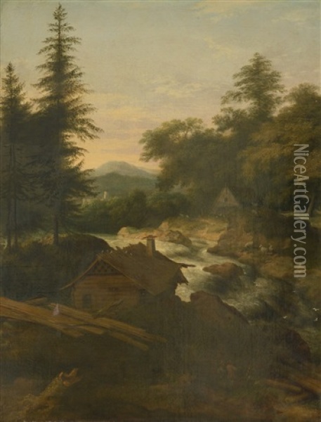 River Landscape With Cottage Oil Painting - Allaert van Everdingen