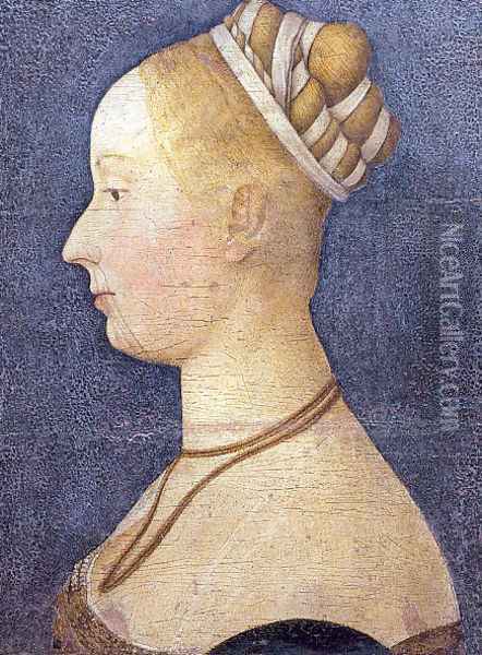 Small Female Portrait Attributed to Angelo Maccagnino 1475 Oil Painting - Angelo Maccagnino