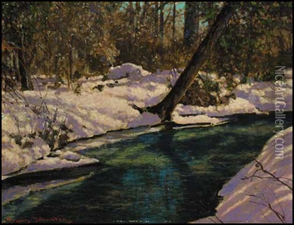 A Woodland Pool Oil Painting - Francis Hans Johnston