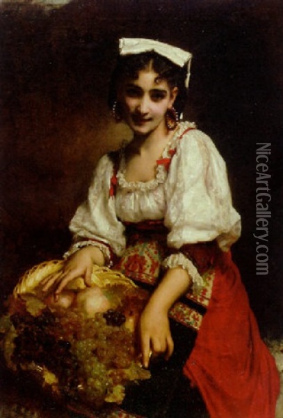 An Italian Beauty Oil Painting - Etienne Adolph Piot