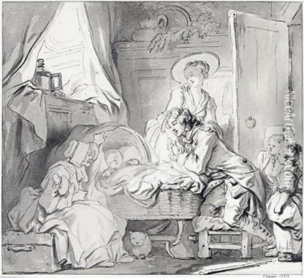 Scene Familiale Dite La Visite A La Nourrice Oil Painting - Jean-Honore Fragonard