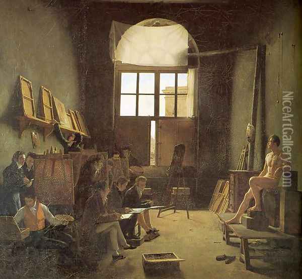 Interior of the Studio of David Oil Painting - Leon-Matthieu Cochereau