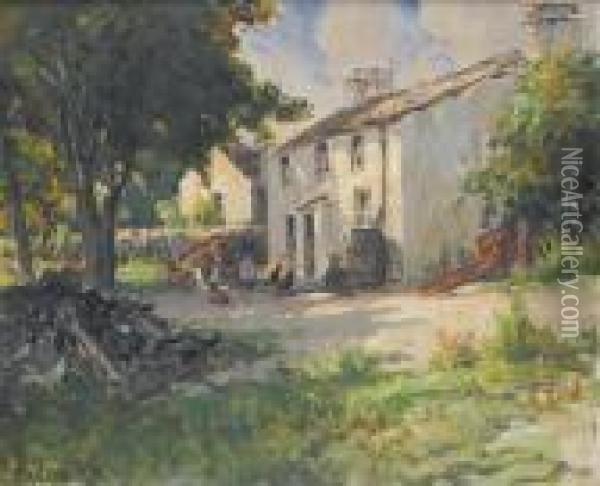 Farmhouse And Hens Oil Painting - James Humbert Craig