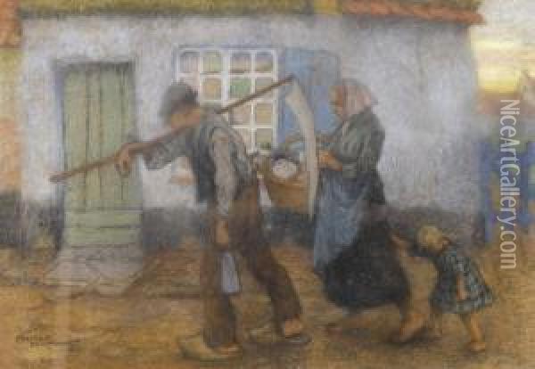 Bauernfamilie Vor Gehoft Oil Painting - Romeo Dumoulin