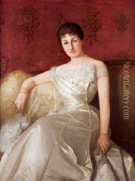 Mujer Con Vestido Blanco Oil Painting - Joaquim Espalter y Rull