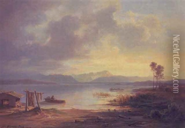 Blick Uber Den Starnberger See (?) An Einem Sommerabend Oil Painting - Christian Ernst Bernhard Morgenstern