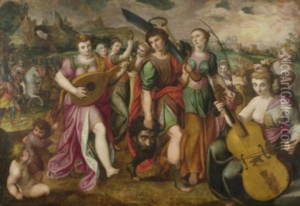 Die Bejubelung Davids Nach Dem Kampf Mit Goliath Oil Painting - Frans Floris the Elder