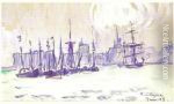 Navires Au Large De Boulogne Oil Painting - Paul Signac