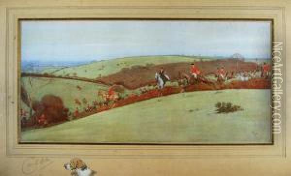 The Belvoir Hunt Into The Vale From Clawson Thorns Oil Painting - Cecil Charles Aldin
