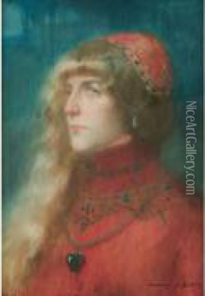 Portrait De Venitienne Sous La Renaissance Oil Painting - Lucien Victor Guirand De Scevola