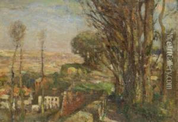 Spanish Landscape Overlooking A Village Oil Painting - Frederick William Jackson