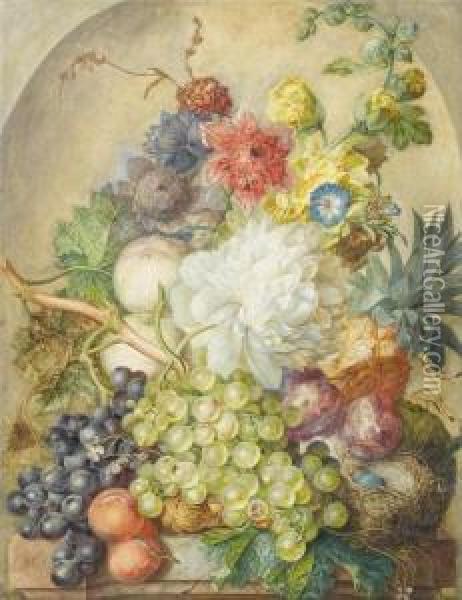 Still Life Of Flowers And Fruits Oil Painting - Georgius Jacobus J. Van Os