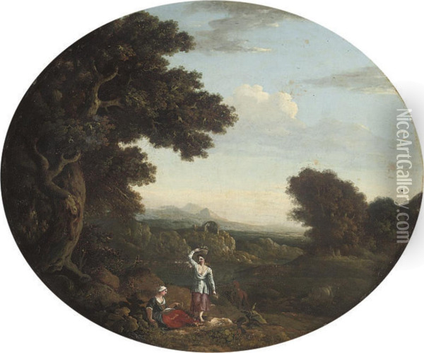 An Italianate River Landscape With Figures In The Foreground Oil Painting - Jacob More